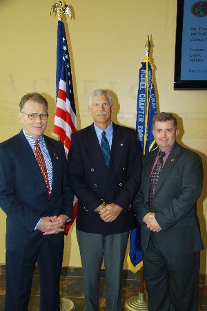 Discussing information assurance at the April luncheon are (l-r) Mark Witzel, chapter president; Dave Grundies, regional vice president; and David Robbins, information assurance manager, Marine Corps Installations West.